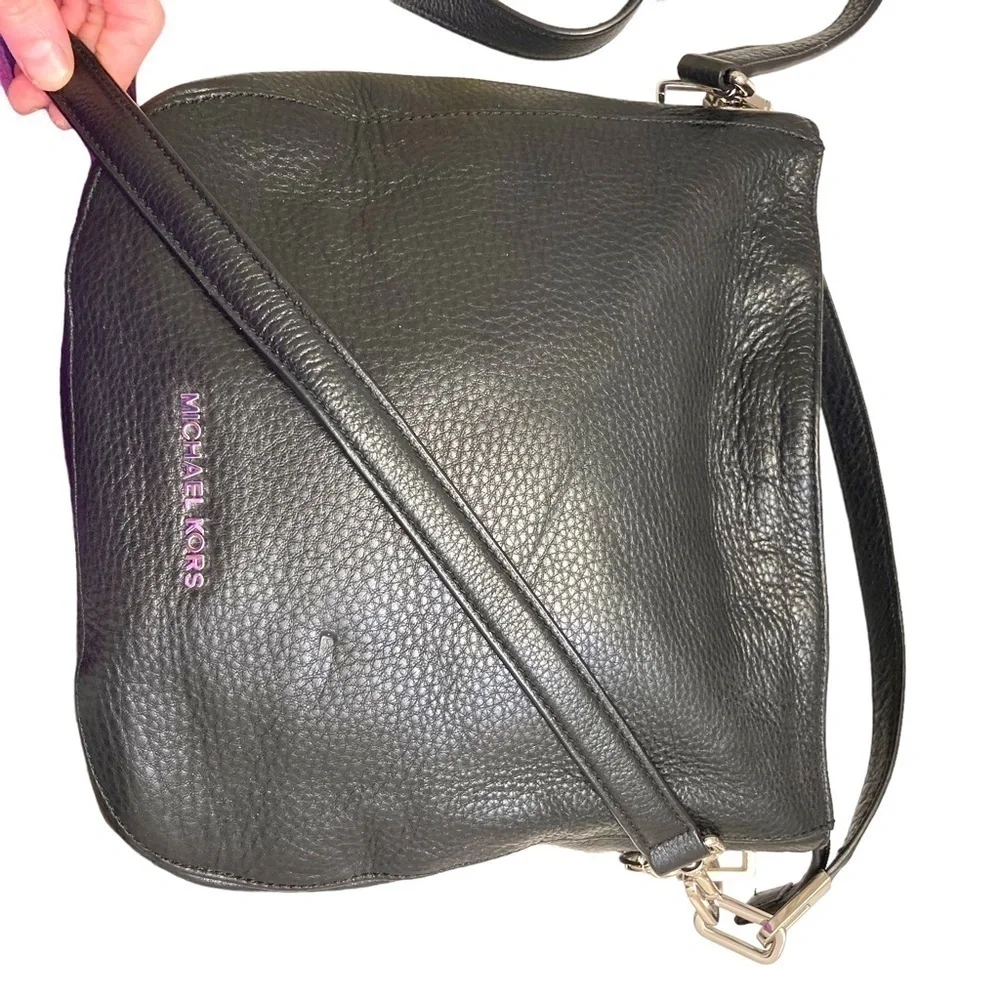 Michael kors soft black pebbled leather two way top handle crossbody bag